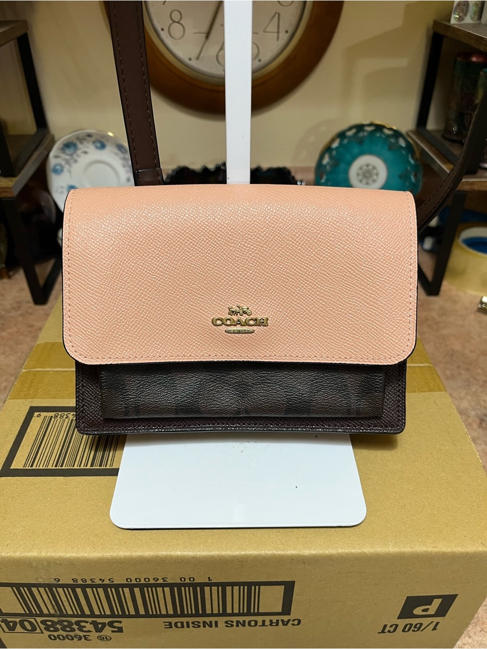 Coach Pink Flap Brown Crossbody Bag with Gold Logo